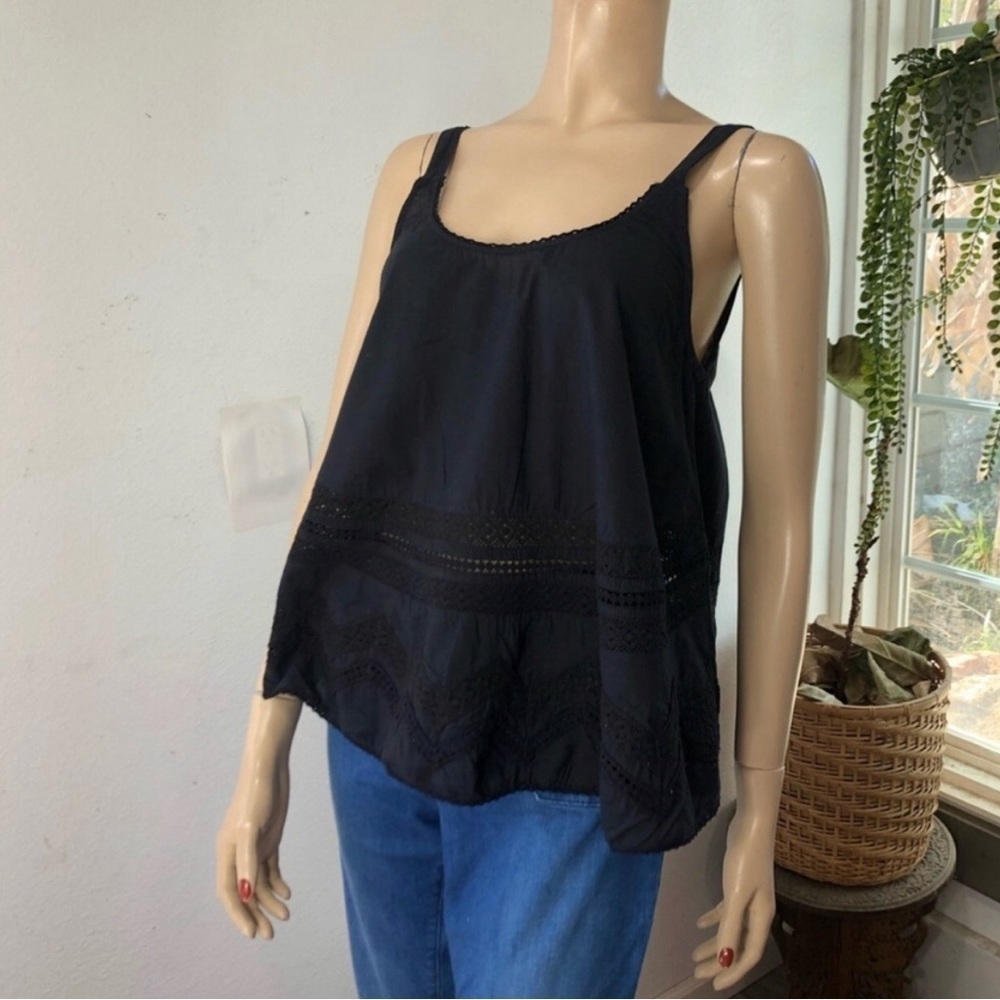 TULAROSA embroidery sleeveless boho top black size:M